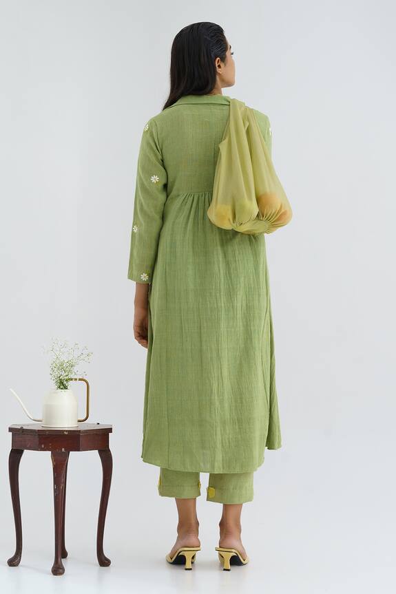 The Right Cut Green Handloom Cotton Kurta And Pant Set 2