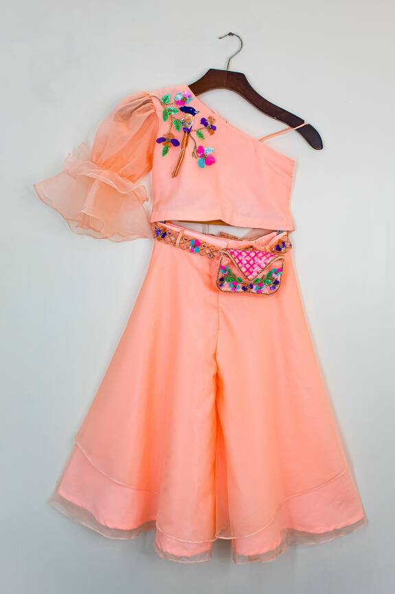 Nadaan Parindey Peach One Shoulder Crop Top And Palazzo Set For Girls 1