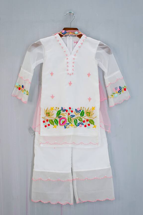 Nadaan Parindey White Floral Embroidered Kurta And Palazzo Set For Girls 1