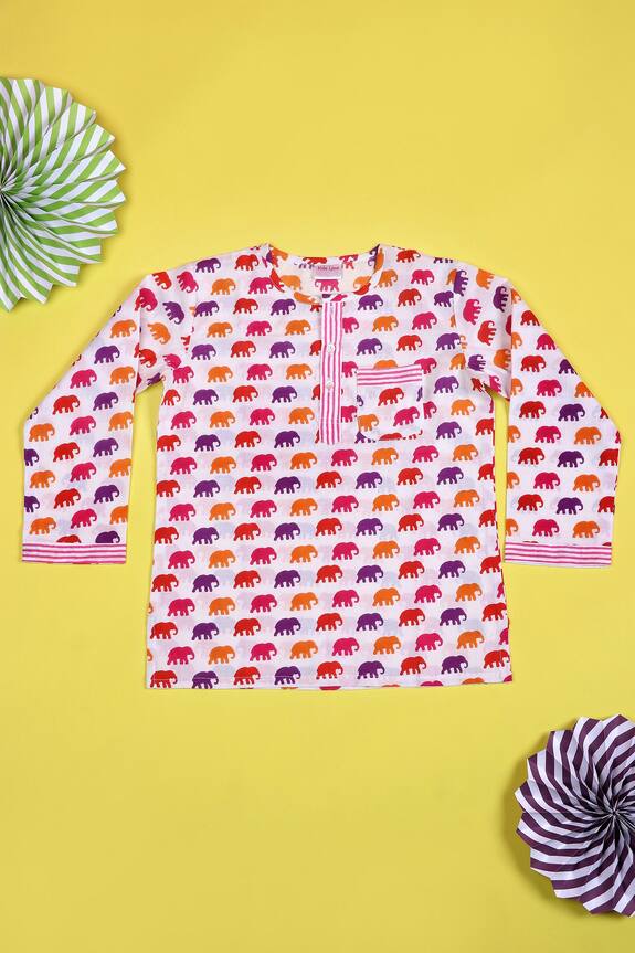 Kids Lane Pink Cotton Elephant Print Night Suit For Girls 2