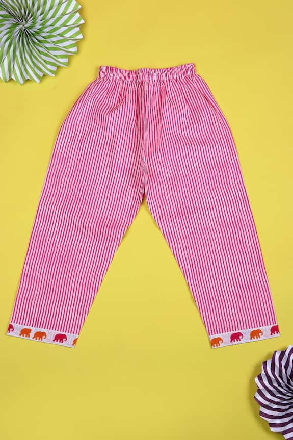 Kids Lane Pink Cotton Elephant Print Night Suit For Girls 3