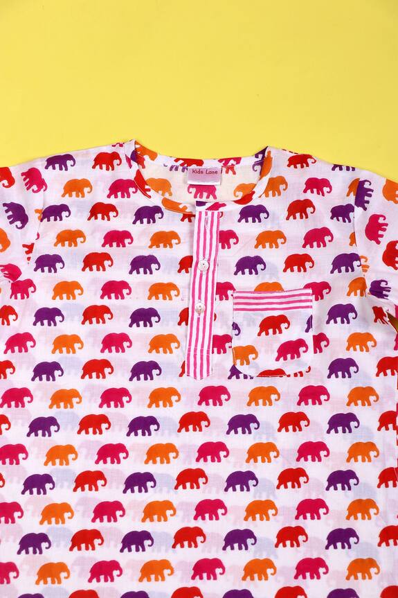 Kids Lane Pink Cotton Elephant Print Night Suit For Girls 4