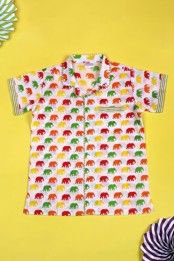 Kids Lane Green Cotton Elephant Print Night Suit For Girls 2