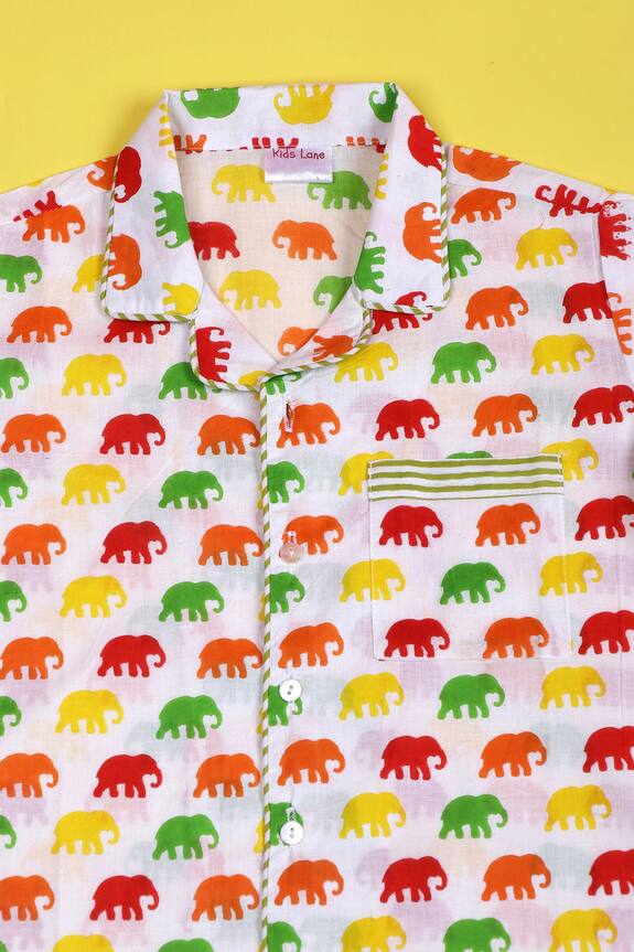 Kids Lane Green Cotton Elephant Print Night Suit For Girls 4