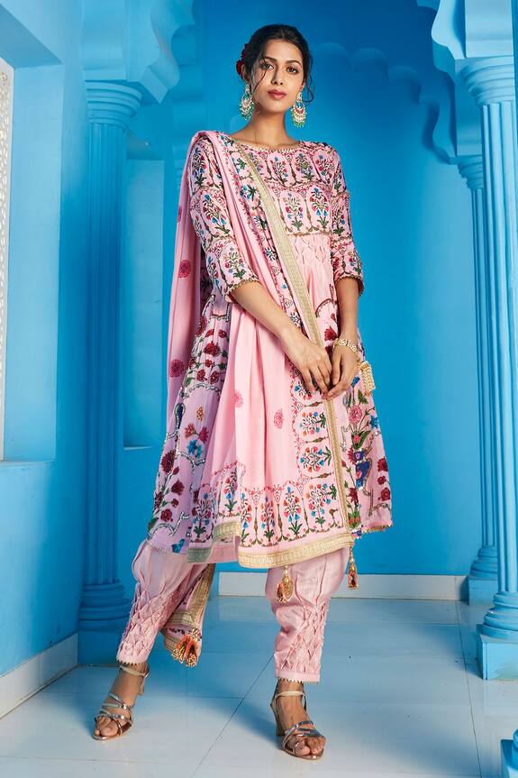 The Royaleum Pink Uppada Floral Print Kurta Salwar Set 2