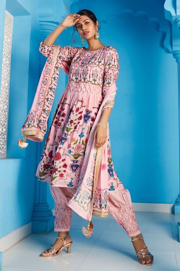 The Royaleum Pink Uppada Floral Print Kurta Salwar Set 1