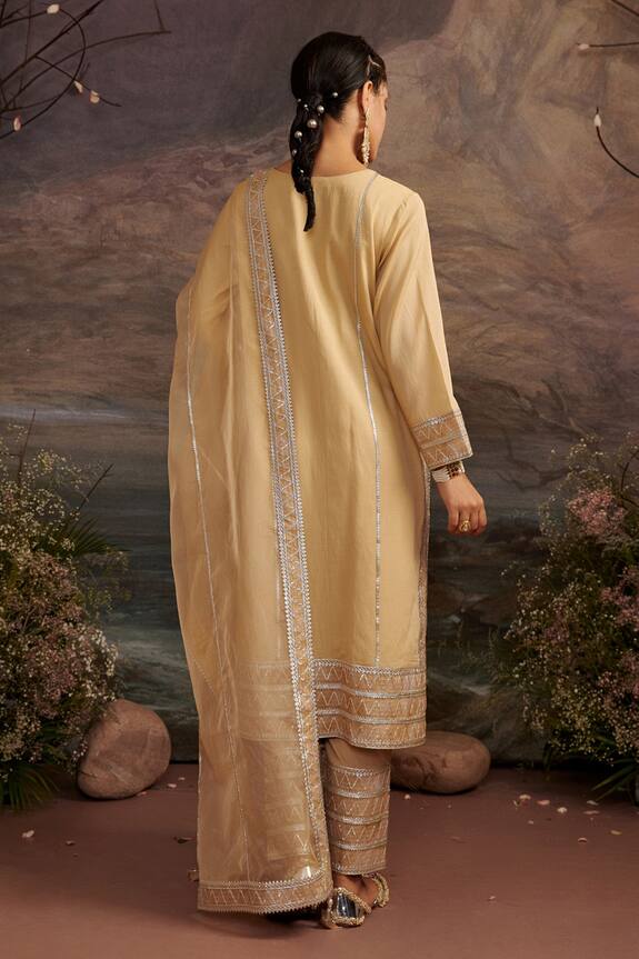 Ajiesh Oberoi Gold Cotton Silk Dhaani Gota Patti Embroidered Kurta Pant Set 2