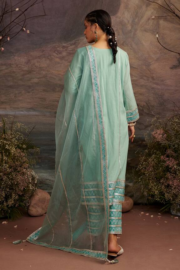 Ajiesh Oberoi Green Cotton Silk Dhaani Gota Patti Embroidered Kurta Pant Set 2