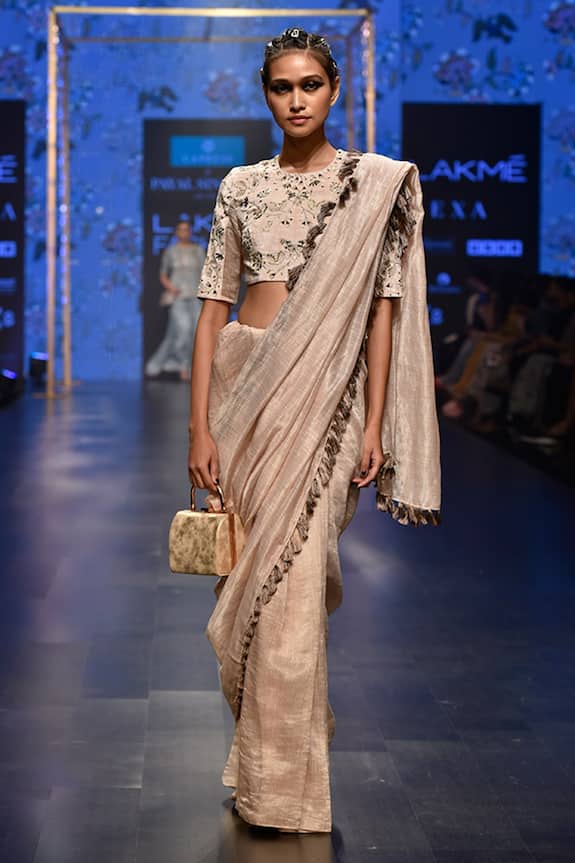 Payal Singhal Grey Velvet Latifa Saree With Embroidered Blouse 1