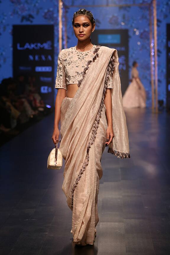 Payal Singhal Grey Velvet Latifa Saree With Embroidered Blouse 4