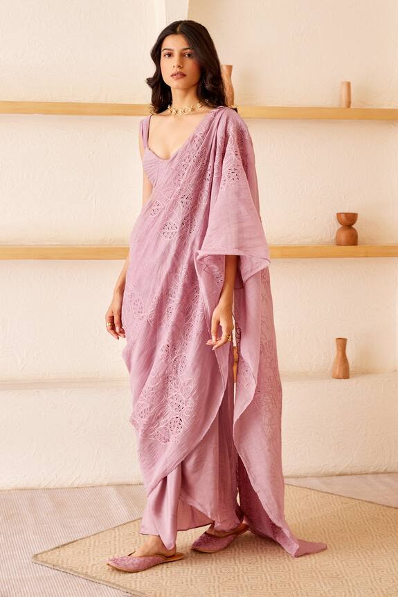 The Right Cut Purple Chanderi Silk Stella Pre-draped Saree With Blouse 3
