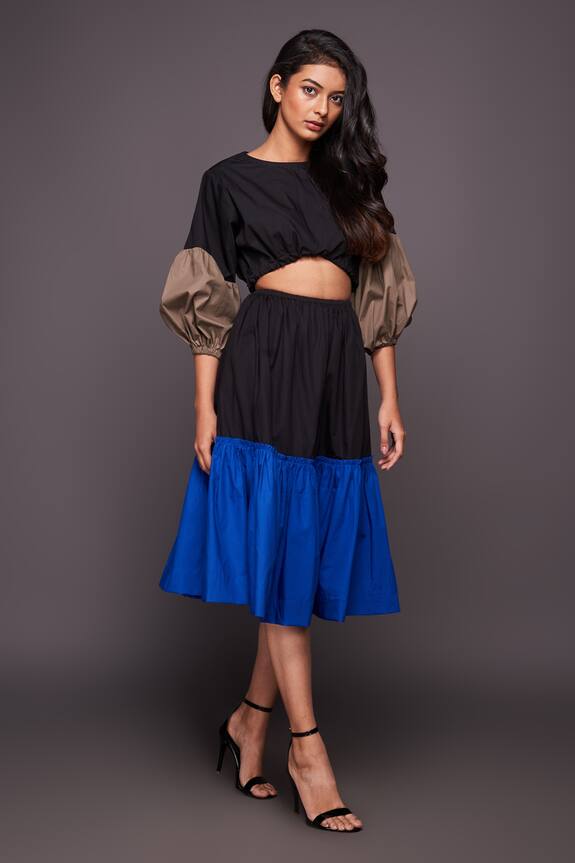 Deepika Arora Multi Color Cotton Colorblock Puff Sleeve Dress 3