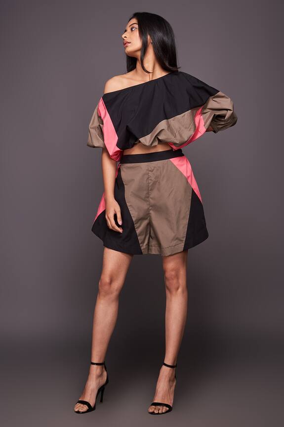 Deepika Arora Multi Color Cotton Colorblock Top And Shorts Set 3