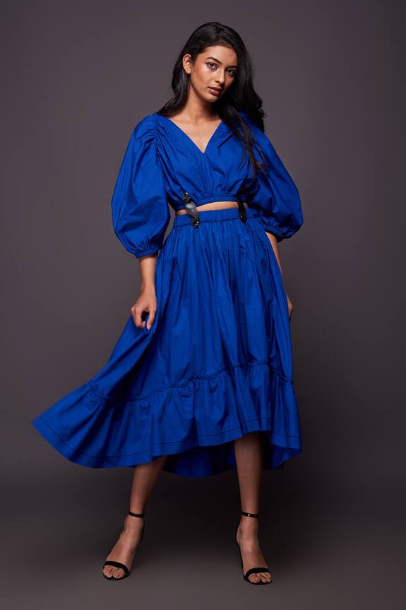 Deepika Arora Blue Cotton Puff Sleeve Dress 4