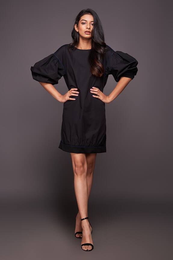 Deepika Arora Black Cotton Puff Sleeve Dress 1