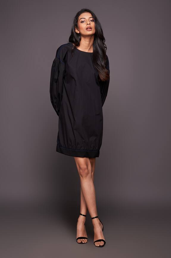 Deepika Arora Black Cotton Puff Sleeve Dress 3