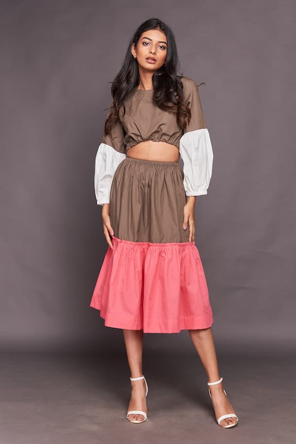 Deepika Arora Multi Color Cotton Colorblock Cutout Dress 1