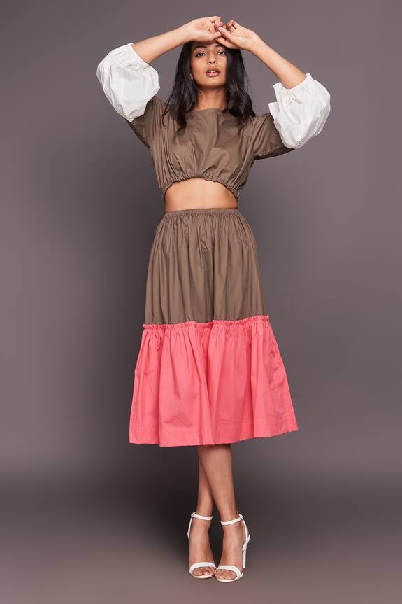 Deepika Arora Multi Color Cotton Colorblock Cutout Dress 4