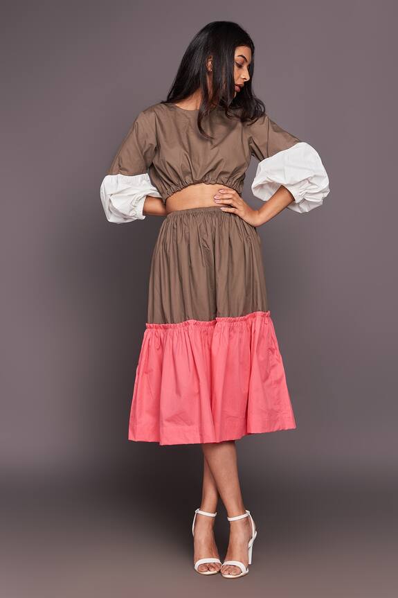 Deepika Arora Multi Color Cotton Colorblock Cutout Dress 5