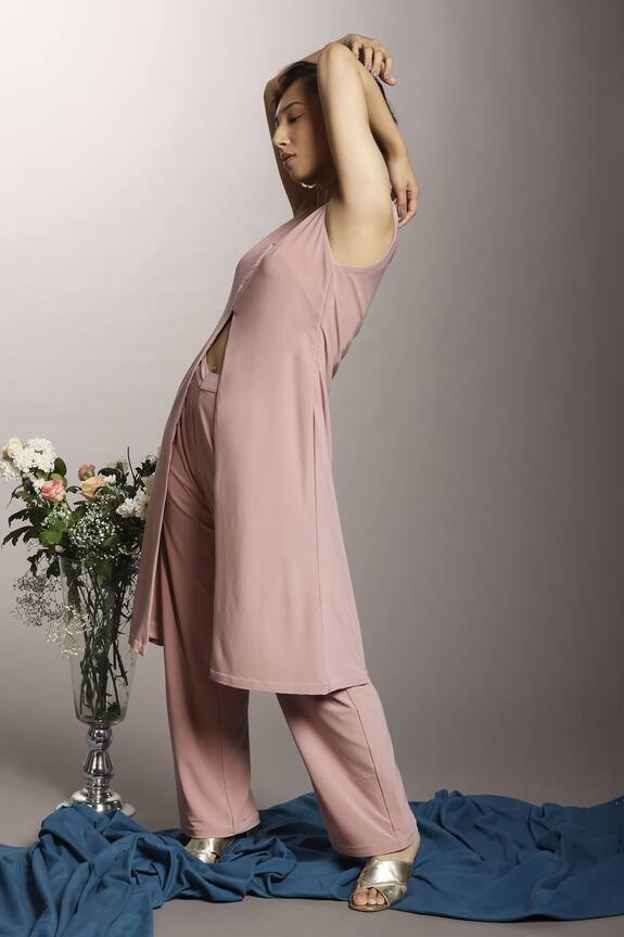 Couche Pink Punto Front Slit Tunic And Pant Set 2