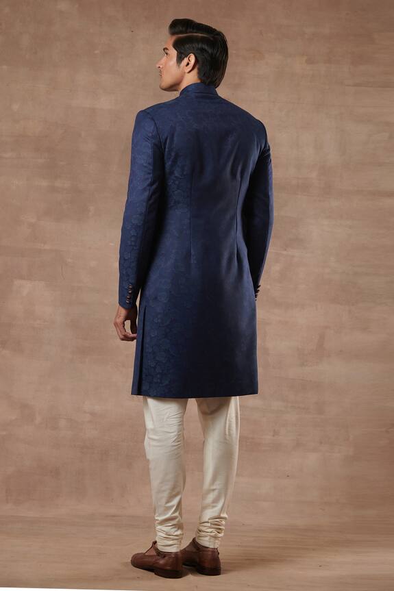 Gargee Designers Blue Terry Wool Jacquard Full Sleeve Sherwani Set 2