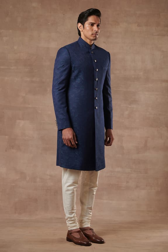 Gargee Designers Blue Terry Wool Jacquard Full Sleeve Sherwani Set 3