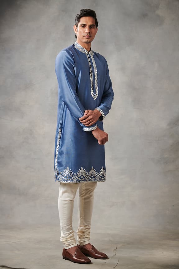 Gargee Designers Blue Cotton Silk Chanderi Applique Kurta Set 3