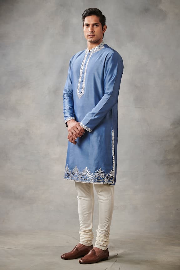 Gargee Designers Blue Cotton Silk Chanderi Applique Kurta Set 4