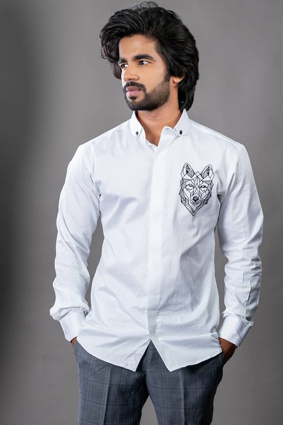 Hilo Design White Cotton Satin Bianco Wolf Shirt 1