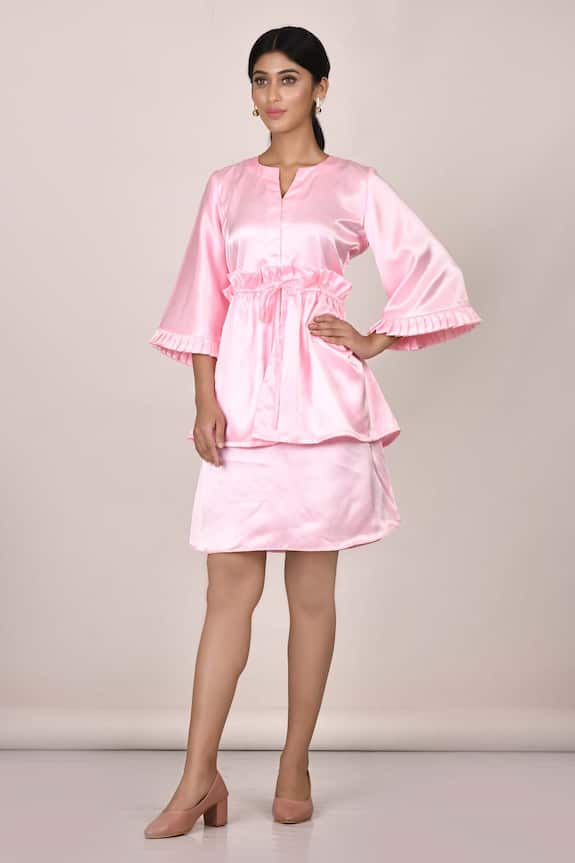 Arihant Rai Sinha Pink Linen Satin Paper Bag Waist Dress 1