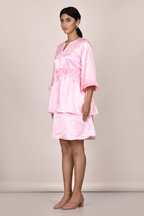 Arihant Rai Sinha Pink Linen Satin Paper Bag Waist Dress 4
