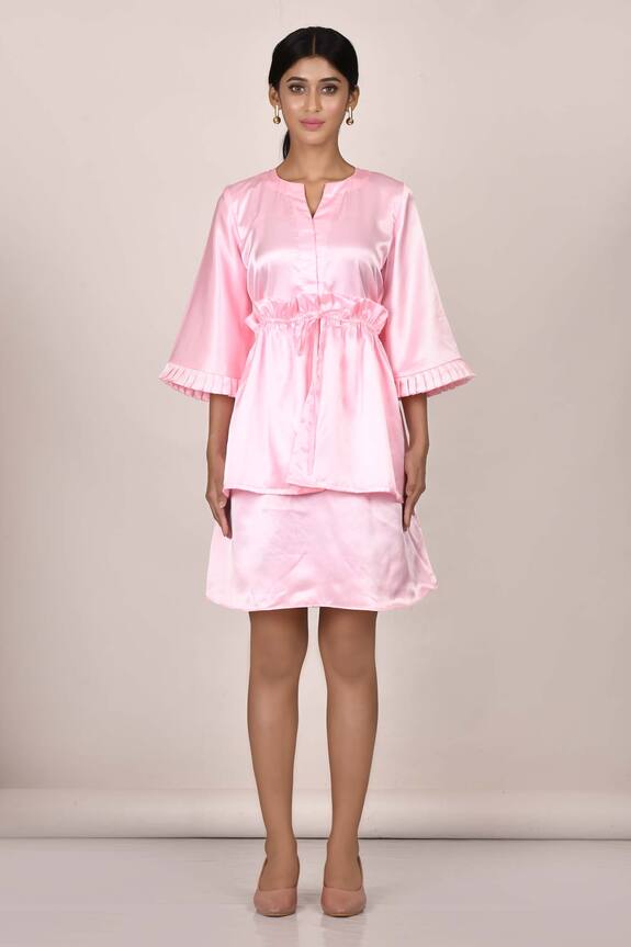 Arihant Rai Sinha Pink Linen Satin Paper Bag Waist Dress 5