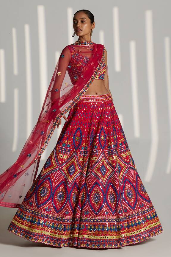 Angad Singh Pink Raw Silk Embroidered Lehenga Set 1