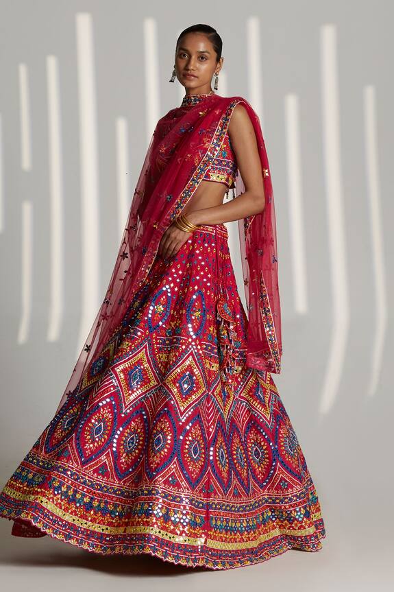 Angad Singh Pink Raw Silk Embroidered Lehenga Set 4