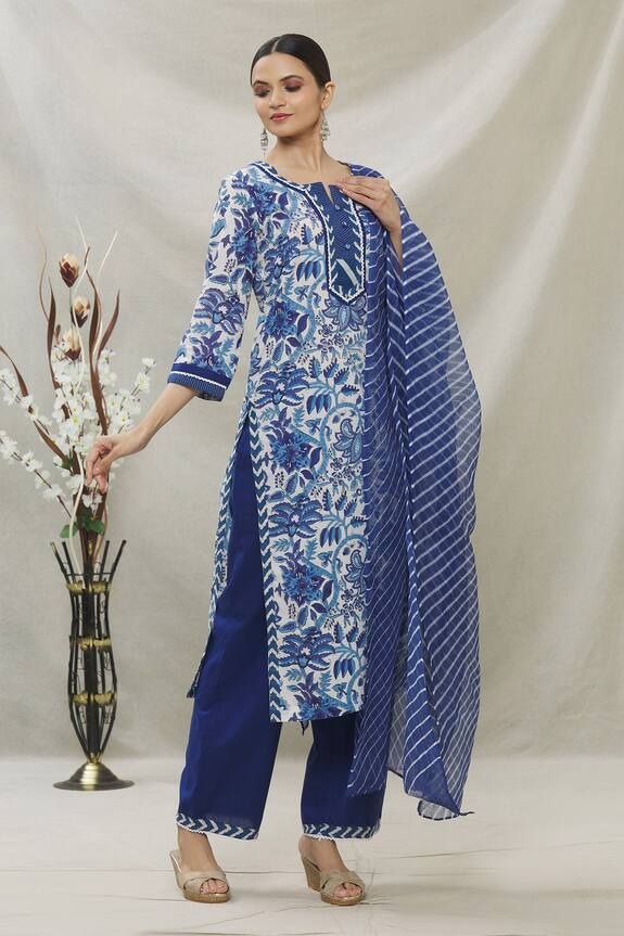 Samyukta Singhania Blue Cotton Floral Print Kurta Set 0