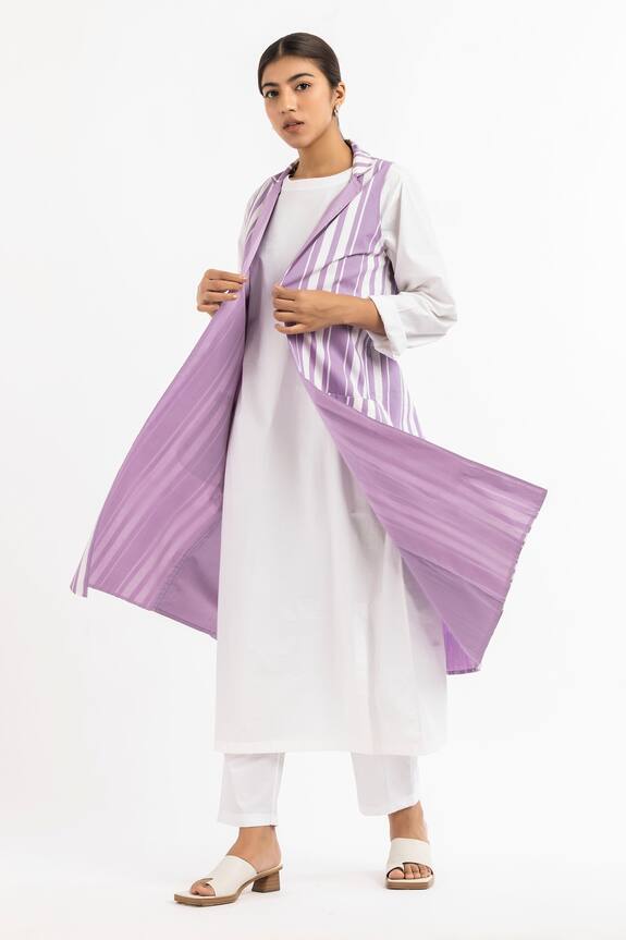 Three Purple Cotton Poplin Striped Sleeveless Jacket 0