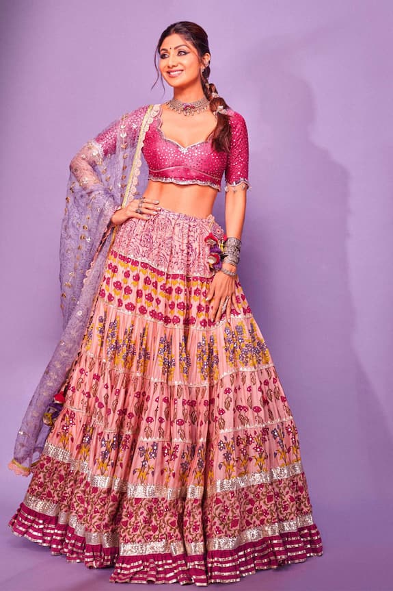 Maayera Jaipur Pink Spun Silk Noorbagh Floral Print Lehenga Set 2
