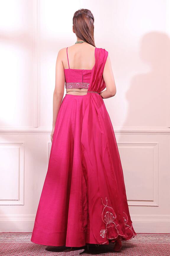 Isha Gupta Tayal Pink Raw Silk Flared Lehenga Set 2
