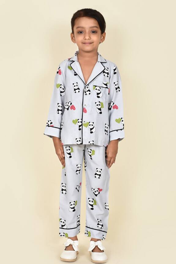 Pankhuri by Priyanka Grey Panda Print Night Suit For Girls 1