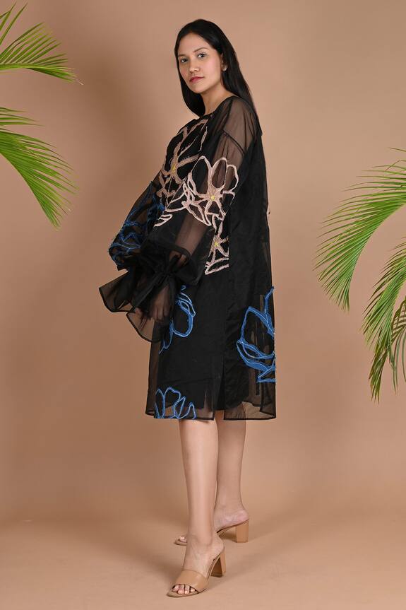 Chambray & Co. Black Silk Organza Mya Embroidered Jacket And Dress 3