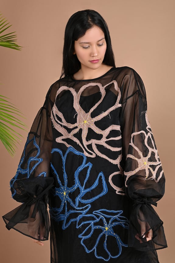 Chambray & Co. Black Silk Organza Mya Embroidered Jacket And Dress 4