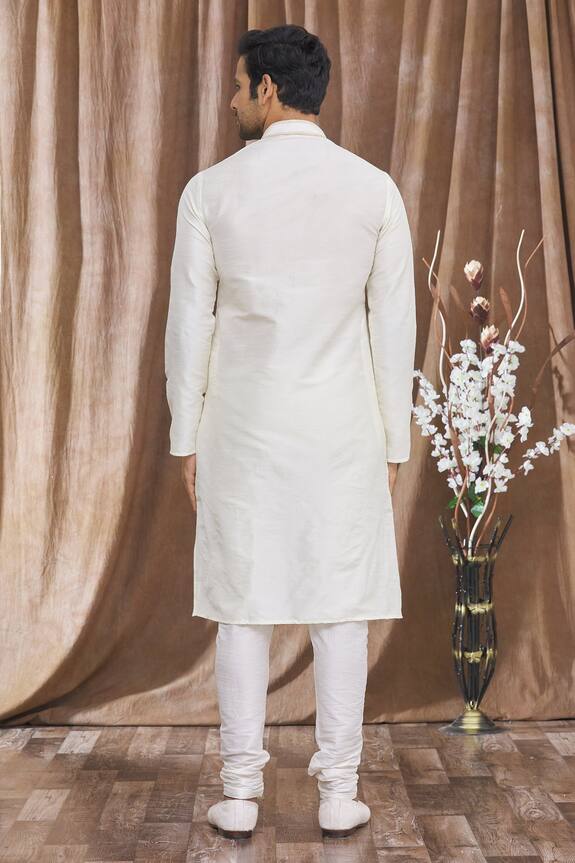 Khwaab by Sanjana Lakhani- Men White Banarasi Art Silk Embroidered Placket Kurta And Churidar Pant Set 2