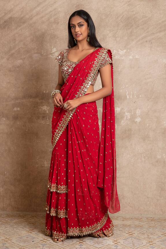 Arpita Mehta Georgette Pre-draped Embroidered Saree Set 6