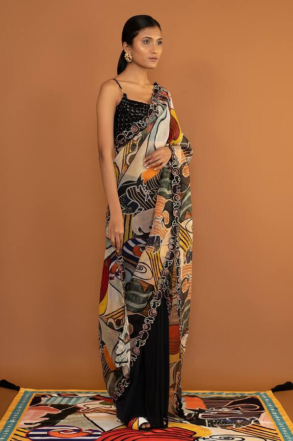 Shivan & Narresh Multi Color Pre-pleated Silk Organza Saree 3