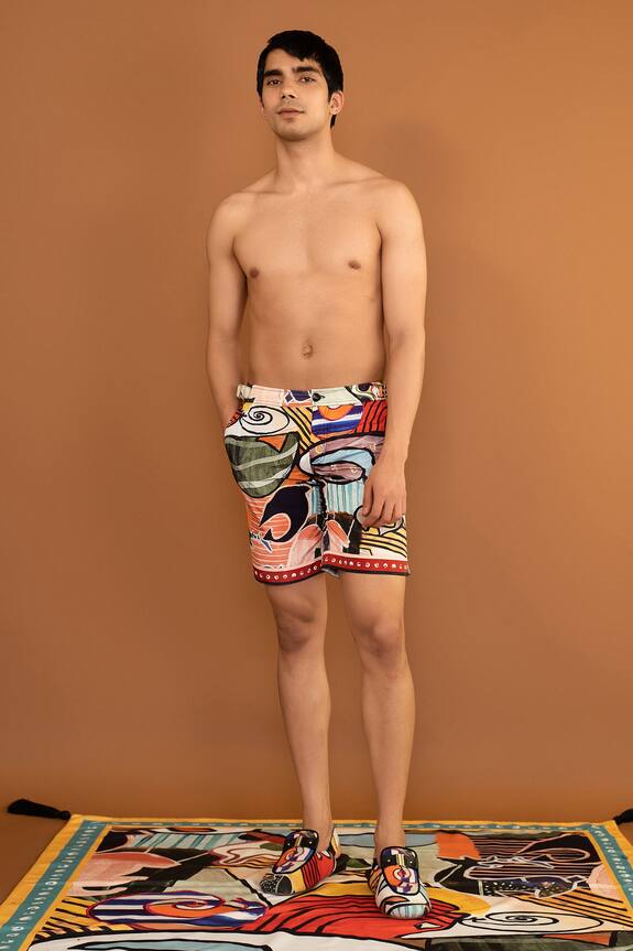 Buy_Shivan & Narresh_Multi Color Sheeter Printed Swim Shorts_at_Aza_Fashions