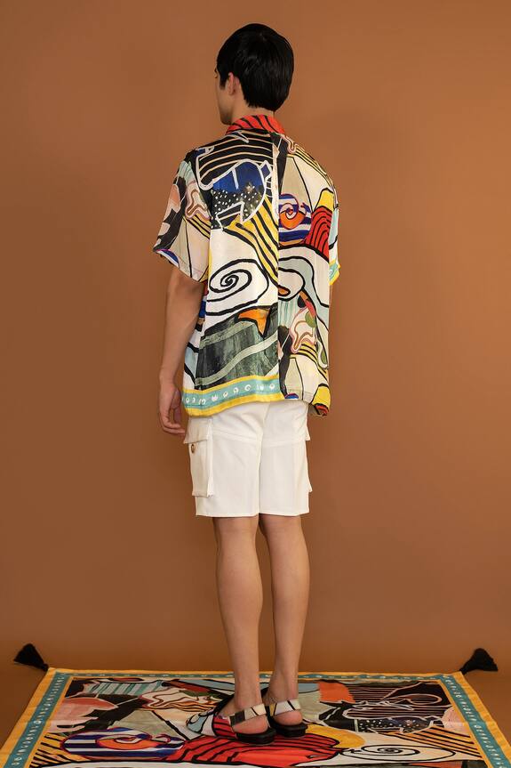 Shivan & Narresh Multi Color Silk Satin Printed Resort Shirt 2