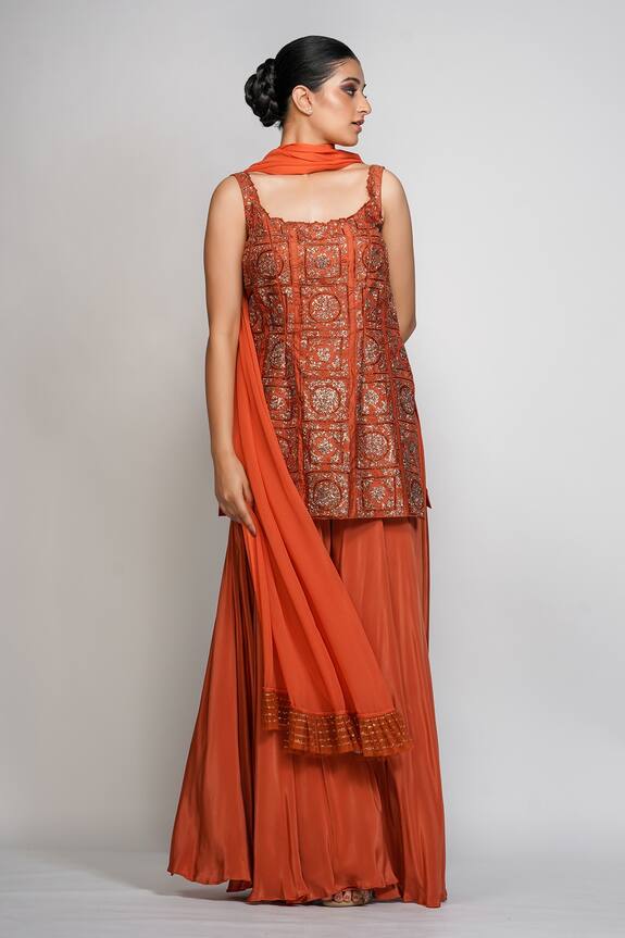 Buy Shruti S Orange Silk Embroidered Kurta Sharara Set Online | Aza ...