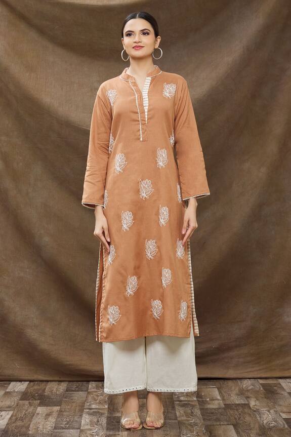 Samyukta Singhania Orange Cotton Embroidered Kurta And Pant Set 4