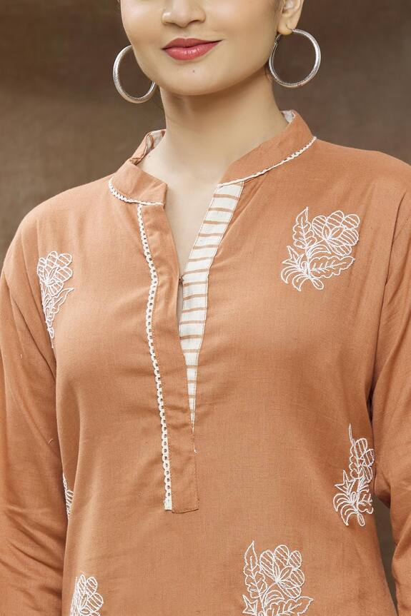 Samyukta Singhania Orange Cotton Embroidered Kurta And Pant Set 5