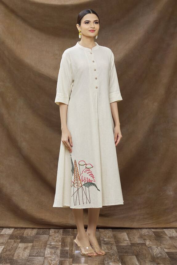 Samyukta Singhania_White Cotton Mandarin Collar Tunic_Online_at_Aza_Fashions